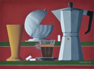 Peinture intitulée "Pause-Café 1 (le ta…" par Patrice Preveirault, Œuvre d'art originale, Pastel