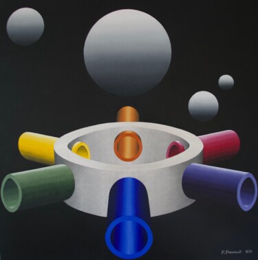 Painting titled "Chromatic Mecano 2…" by Patrice Preveirault, Original Artwork, Oil