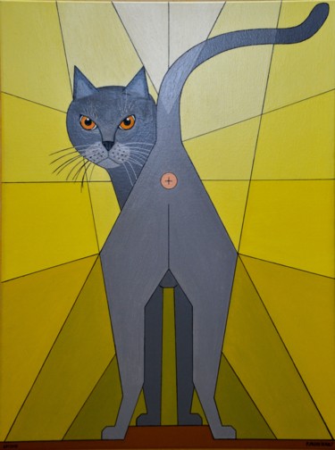 Painting titled "Chat "r'treux" debo…" by Patrice Preveirault, Original Artwork, Oil