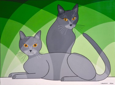 Peinture intitulée "Couple de chats "r'…" par Patrice Preveirault, Œuvre d'art originale, Huile
