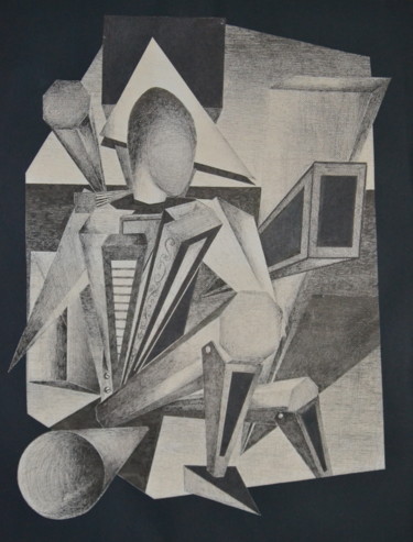 「Le repos du robot」というタイトルの描画 Patrice Preveiraultによって, オリジナルのアートワーク, インク