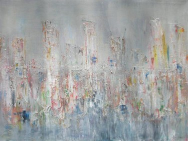 Peinture intitulée "La ville qui dort" par Patrice Brunet, Œuvre d'art originale, Huile