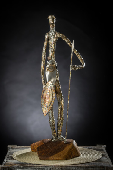 Sculpture titled "Guerrier Massai" by Bueno Patrice, Original Artwork, Metals