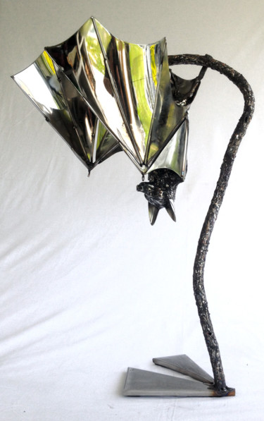 Sculpture titled "Te chauve pas souri" by Bueno Patrice, Original Artwork, Metals