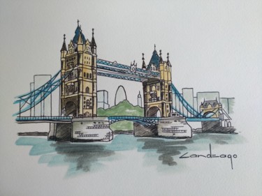 Drawing titled "Londres" by Patrice Candeago, Original Artwork, Oil