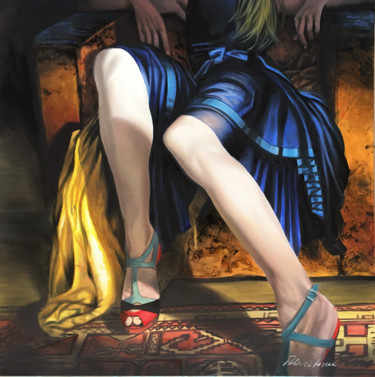 Картина под названием "La robe bleue" - Patrice Larue, Подлинное произведение искусства, Масло