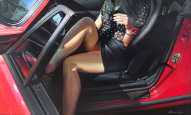 "la Porsche rouge" başlıklı Tablo Patrice Larue tarafından, Orijinal sanat, Petrol