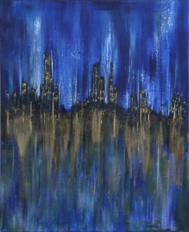 Malerei mit dem Titel "Nuit bleue" von Patrice Poidevin, Original-Kunstwerk, Öl