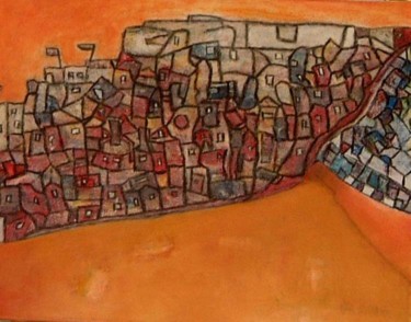 Peinture intitulée "Red City" par Patrice Longchamps, Œuvre d'art originale