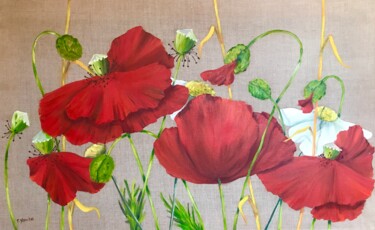 Peinture intitulée "Coquelicots en fleur" par Patricia Blanchet-Olivier, Œuvre d'art originale, Huile