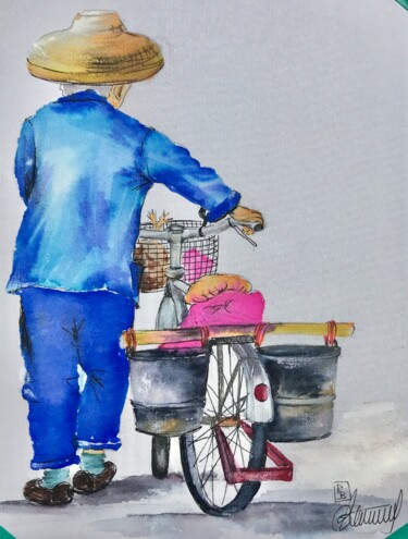 Painting titled "Tranquille 2" by Patricia Blanchet-Olivier, Original Artwork, Watercolor Mounted on Cardboard