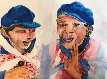 Painting titled "Deux mamies papotai…" by Patricia Blanchet-Olivier, Original Artwork, Acrylic Mounted on Other rigid panel