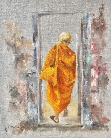 Painting titled "Moine en balade(tem…" by Patricia Blanchet-Olivier, Original Artwork, Oil
