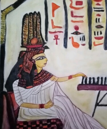 Painting titled "Arte Egipcio en acu…" by Patricia Brown (Artedibujopbrown), Original Artwork, Watercolor