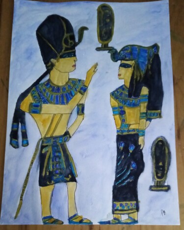 Pintura titulada "Pareja Egipcia" por Patricia Brown (Artedibujopbrown), Obra de arte original, Acuarela