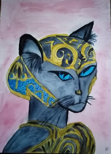 "Gata Egipcia" başlıklı Tablo Patricia Brown (Artedibujopbrown) tarafından, Orijinal sanat, Suluboya