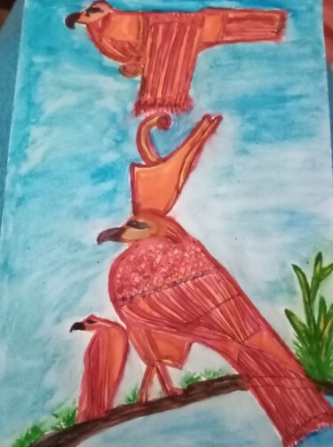 Schilderij getiteld "Pájaros Egipcios" door Patricia Brown (Artedibujopbrown), Origineel Kunstwerk, Acryl