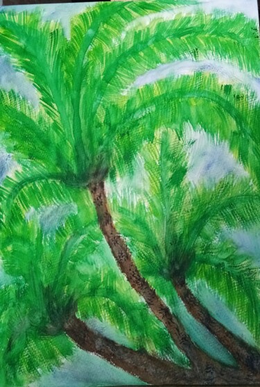 Schilderij getiteld "Palmeras" door Patricia Brown (Artedibujopbrown), Origineel Kunstwerk, Aquarel