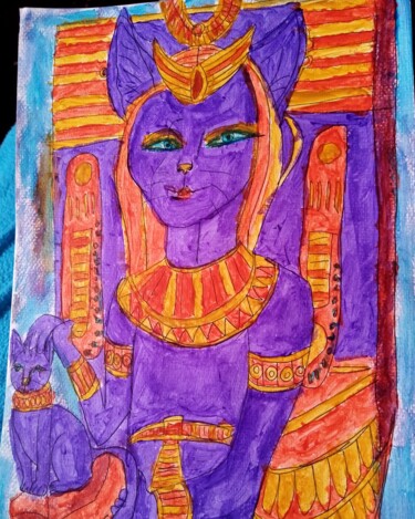 Pintura titulada "Gatas Egipcias" por Patricia Brown (Artedibujopbrown), Obra de arte original, Acrílico