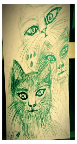 Arte digital titulada "Gatos Verdes" por Patricia Brown (Artedibujopbrown), Obra de arte original, Imagen generada por IA