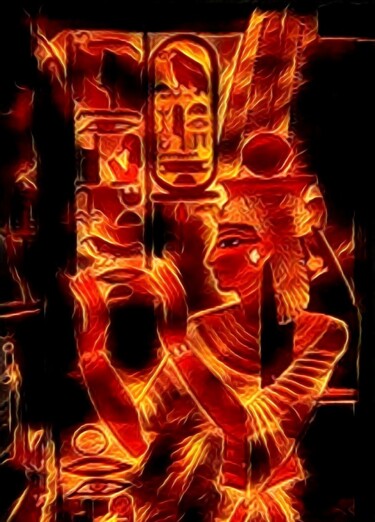 Digital Arts titled "Fuego en Nerfetiti" by Patricia Brown (Artedibujopbrown), Original Artwork, AI generated image