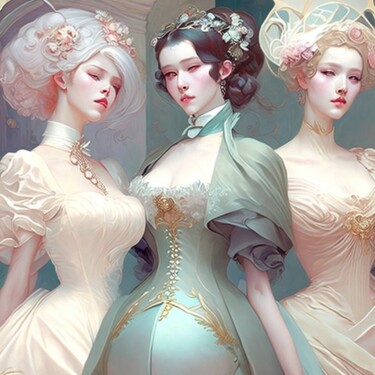 Artes digitais intitulada "3 damas de Francia" por Patricia Brown (Artedibujopbrown), Obras de arte originais, Imagem gerada…