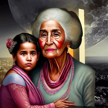 Artes digitais intitulada "Ñieta y Abuela" por Patricia Brown (Artedibujopbrown), Obras de arte originais, Imagem gerada por…