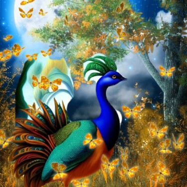 Digital Arts titled "Pavo real" by Patricia Brown (Artedibujopbrown), Original Artwork, AI generated image