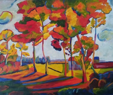 Painting titled "Automne" by Patricia Caillault, Original Artwork, Oil Mounted on Wood Stretcher frame