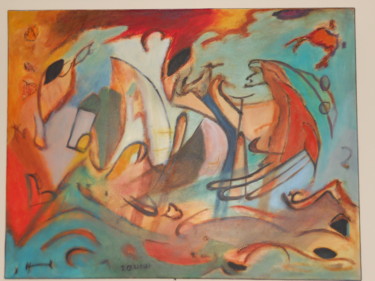 Painting titled "Voyage" by Patricia Caillault, Original Artwork, Oil