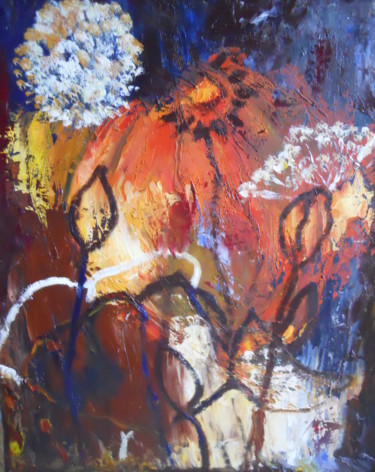 Painting titled "Traces de fleurs" by Patricia Caillault, Original Artwork, Oil