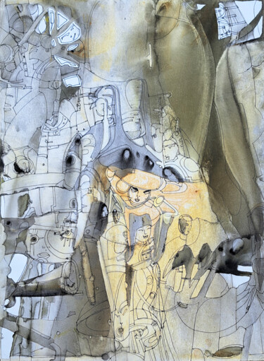 Pittura intitolato "Cosmique" da Patrícia Calmon, Opera d'arte originale, Acquarello