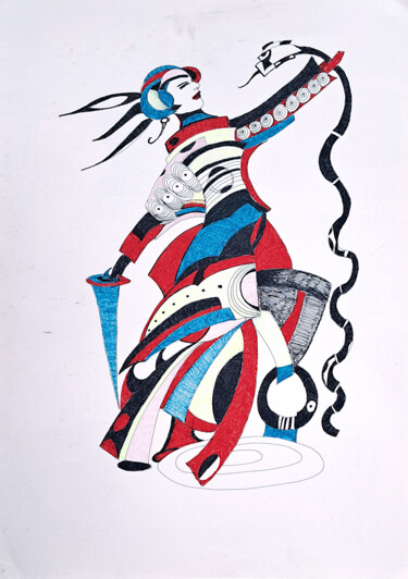 Painting titled "Serpent warrior" by Patrícia Calmon, Original Artwork, Marker