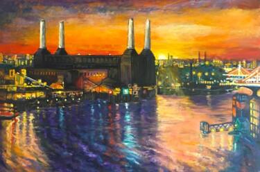 Ζωγραφική με τίτλο "Battersea Power Sta…" από Patricia Clements Art, Αυθεντικά έργα τέχνης, Λάδι Τοποθετήθηκε στο Ξύλινο φορ…