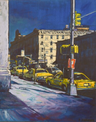 Peinture intitulée "Night Streets of Ne…" par Patricia Clements Art, Œuvre d'art originale, Huile