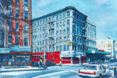 Painting titled "72 Street New York" by Patricia Clements Art, Original Artwork, Oil Mounted on Wood Stretcher frame