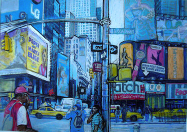 Dibujo titulada "Busy Broadway New Y…" por Patricia Clements Art, Obra de arte original, Pastel