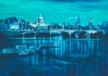Painting titled "London Blues from s…" by Patricia Clements Art, Original Artwork, Acrylic Mounted on Wood Stretcher frame