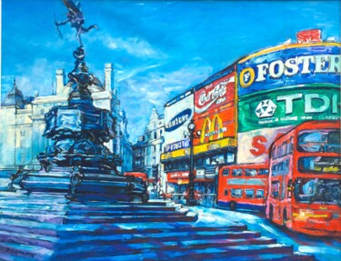 Painting titled "Eros and Piccadilly…" by Patricia Clements Art, Original Artwork, Oil Mounted on Wood Stretcher frame