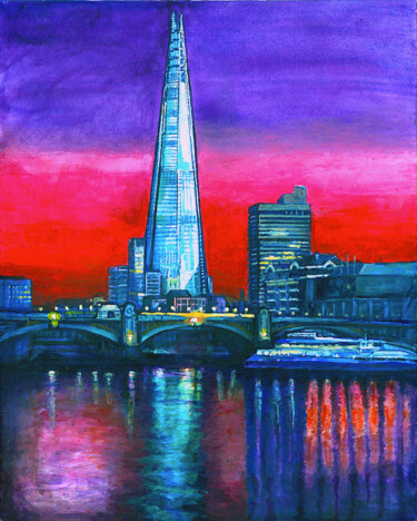 Painting titled "THE SHARD LONDON CI…" by Patricia Clements Art, Original Artwork, Acrylic