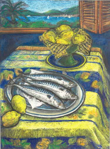 Tekening getiteld "Three fish with a v…" door Patricia Clements Art, Origineel Kunstwerk, Pastel Gemonteerd op Karton