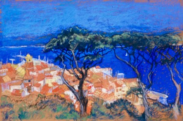 Dibujo titulada "St Tropez through t…" por Patricia Clements Art, Obra de arte original, Pastel Montado en Cartulina