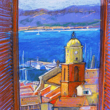 Painting titled "St Tropez from the…" by Patricia Clements Art, Original Artwork, Pastel Mounted on Cardboard