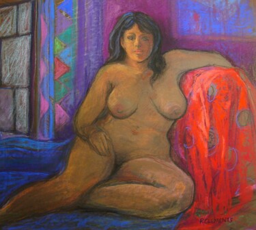 Drawing titled "Gauguin inspired" by Patricia Clements Art, Original Artwork, Pastel Mounted on Cardboard