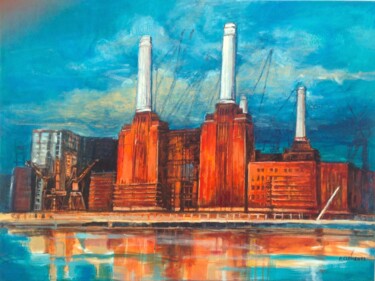 Ζωγραφική με τίτλο "Battersea Power Sta…" από Patricia Clements Art, Αυθεντικά έργα τέχνης, Λάδι Τοποθετήθηκε στο Ξύλινο φορ…