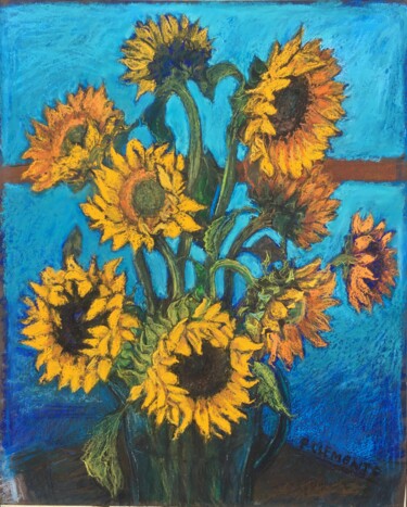 Drawing titled "Sunflowers with Tur…" by Patricia Clements Art, Original Artwork, Pastel