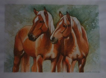 Painting titled "Couple de haflingers" by Patricia Colapinto, Original Artwork, Oil