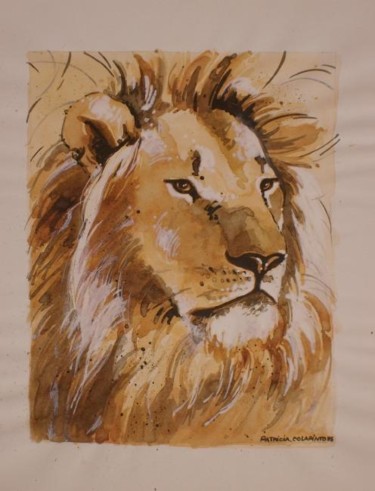 Painting titled "Le lion" by Patricia Colapinto, Original Artwork, Oil