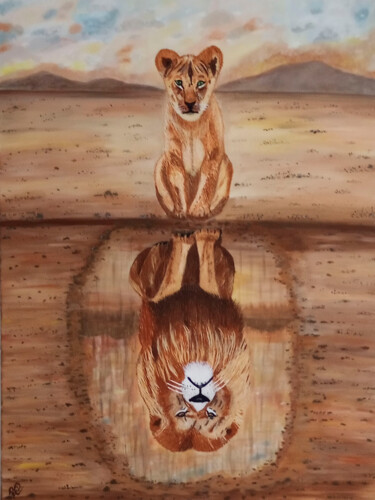 Pintura intitulada "Leões Reflexo" por Patricia Costa, Obras de arte originais, Acrílico