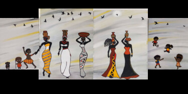 Painting titled "Family africa" by Patricia Costa, Original Artwork, Acrylic